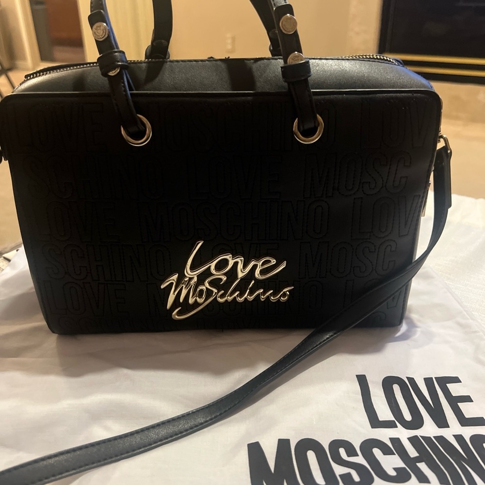 Love Moschino Black Satchel with Gold Accents